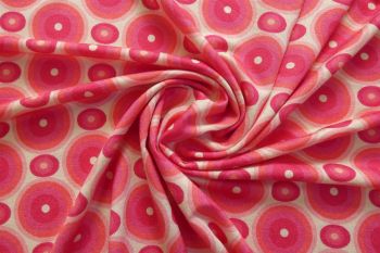 Ex Hobbs Deadstock Designer Luxury Stretch Jersey Geometric Circle Digital Print - Pink