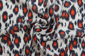 Ex Hobbs Designer Deadstock Linen/Rayon Knitted Crepe Style Jersey - Animal Print - Off White