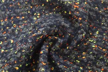 Ex Hobbs Deadstock Designer Cosy Knitted Boucle Tweed with Neon Threads - Grey/Black/Neon