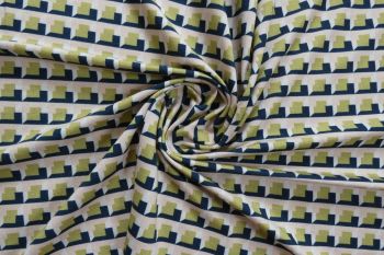Ex Hobbs Deadstock Designer Luxury Stretch Jersey Geometric Digital Print - Olive/Sand/Black/White