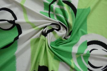 Ex Hobbs Deadstock Designer Luxury Stretch Jersey Geometric Digital Print - Apple/Lime/Black/Off White