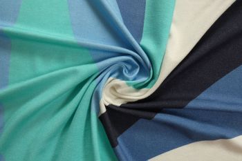 Ex Hobbs Deadstock Designer Luxury Stretch Jersey Geometric Digital Print - Blue/Seafoam