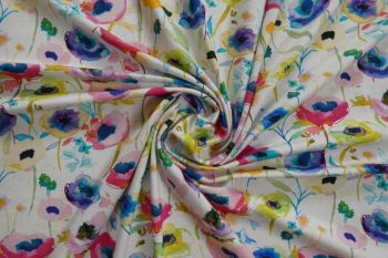 Ex Hobbs Deadstock Designer Luxury Stretch Jersey Watercolour Floral Poppy Digital Print - Multi