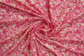 Ex Hobbs Deadstock Designer Luxury Stretch Jersey Paisley Digital Print - Fuchsia/Ivory