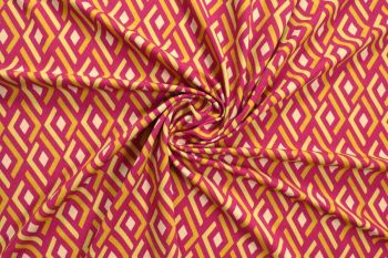 Ex Hobbs Deadstock Designer Luxury Stretch Jersey Geometric Diamond Digital Print - Raspberry/Chartreuse