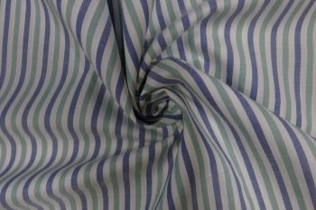 Ex Paul Smith Deadstock Designer 100% Cotton Stripe Shirting - French Navy/Eucalyptus